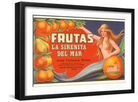 Fruit Crate Label, Mermaid-null-Framed Art Print