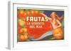 Fruit Crate Label, Mermaid-null-Framed Art Print