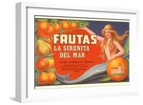 Fruit Crate Label, Mermaid-null-Framed Premium Giclee Print