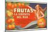 Fruit Crate Label, Mermaid-null-Mounted Premium Giclee Print