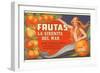 Fruit Crate Label, Mermaid-null-Framed Art Print