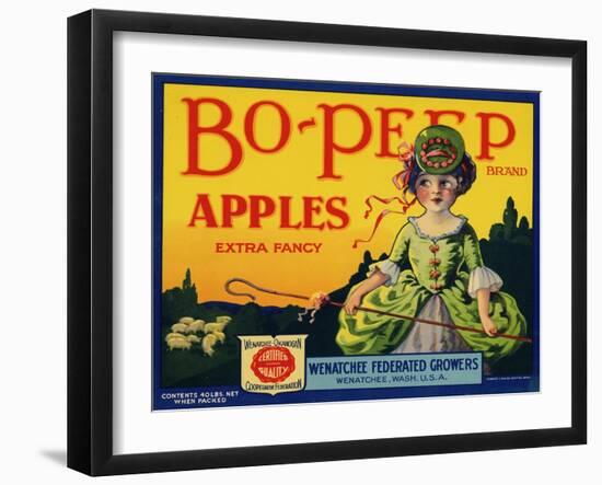 Fruit Crate Labels: Bo-Peep Brand Apples, Extra Fancy; Wenatchee-Okanogan Cooperative Federation-null-Framed Art Print