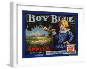 Fruit Crate Labels: Boy Blue Brand Wenatchee Apples; East Wenatchee Fruit Growers-null-Framed Art Print