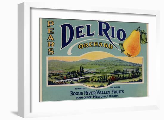 Fruit Crate Labels: Del Rio Orchard Pears; Rogue River Valley Fruits-null-Framed Art Print