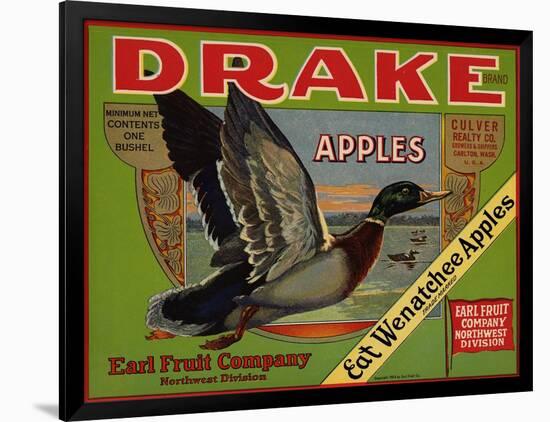 Fruit Crate Labels: Drake Brand Apples; Earl Fruit Company-null-Framed Art Print