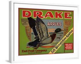 Fruit Crate Labels: Drake Brand Apples; Earl Fruit Company-null-Framed Art Print