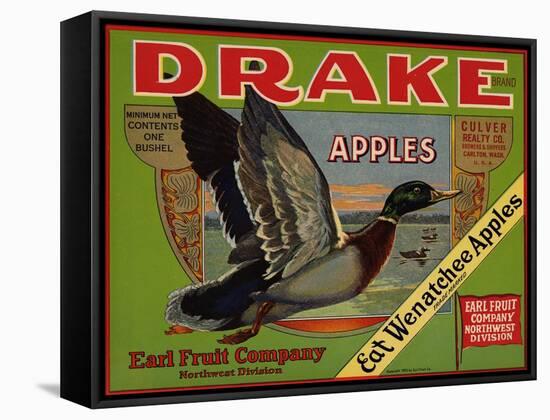 Fruit Crate Labels: Drake Brand Apples; Earl Fruit Company-null-Framed Stretched Canvas