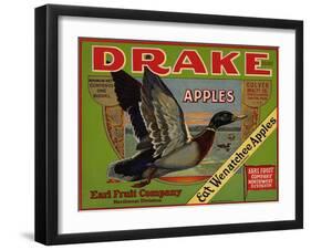 Fruit Crate Labels: Drake Brand Apples; Earl Fruit Company-null-Framed Art Print