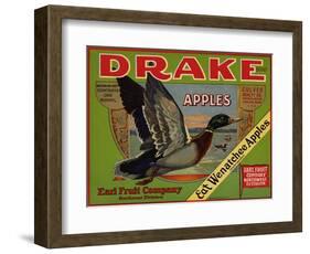 Fruit Crate Labels: Drake Brand Apples; Earl Fruit Company-null-Framed Art Print