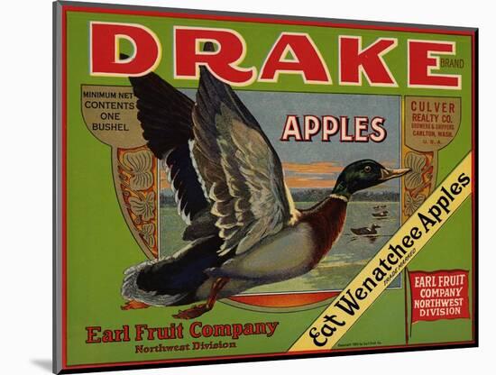 Fruit Crate Labels: Drake Brand Apples; Earl Fruit Company-null-Mounted Art Print