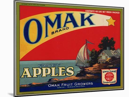 Fruit Crate Labels: Omak Brand Fancy Apples; Omak Fruit Growers-null-Mounted Art Print