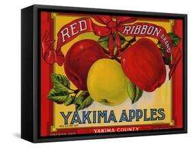 Fruit Crate Labels: Red Ribbon Brand Yakima Apples; Yakima County Horticultural Union-null-Framed Stretched Canvas