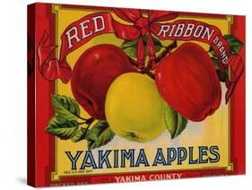 Fruit Crate Labels: Red Ribbon Brand Yakima Apples; Yakima County Horticultural Union-null-Stretched Canvas