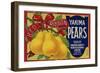 Fruit Crate Labels: Red Ribbon Brand Yakima Pears; Yakima County Horticultural Union-null-Framed Art Print