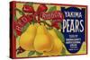 Fruit Crate Labels: Red Ribbon Brand Yakima Pears; Yakima County Horticultural Union-null-Stretched Canvas