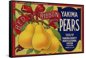 Fruit Crate Labels: Red Ribbon Brand Yakima Pears; Yakima County Horticultural Union-null-Framed Stretched Canvas