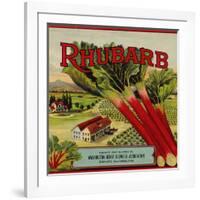 Fruit Crate Labels: Rhubarb; Packed and Shipped by Washington Berry Growers Association-null-Framed Art Print