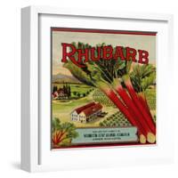 Fruit Crate Labels: Rhubarb; Packed and Shipped by Washington Berry Growers Association-null-Framed Art Print