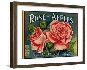 Fruit Crate Labels: Rose Brand Apples; Wenatchee Produce Company-null-Framed Art Print