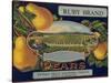 Fruit Crate Labels: Ruby Brand Pears; Entiat Fruit Growers League-null-Stretched Canvas