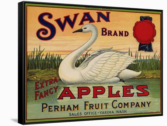 Fruit Crate Labels: Swan Brand Extra Fancy Apples; Perham Fruit Company-null-Framed Stretched Canvas