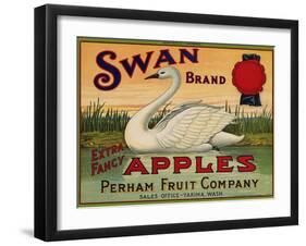 Fruit Crate Labels: Swan Brand Extra Fancy Apples; Perham Fruit Company-null-Framed Art Print