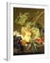 Fruit, Hazelnuts and Hollyhocks on a Marble Ledge-Jan van Huysum-Framed Giclee Print