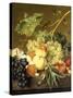 Fruit, Hazelnuts and Hollyhocks on a Marble Ledge-Jan van Huysum-Stretched Canvas