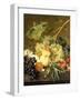 Fruit, Hazelnuts and Hollyhocks on a Marble Ledge-Jan van Huysum-Framed Giclee Print