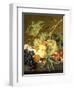 Fruit, Hazelnuts and Hollyhocks on a Marble Ledge-Jan van Huysum-Framed Giclee Print