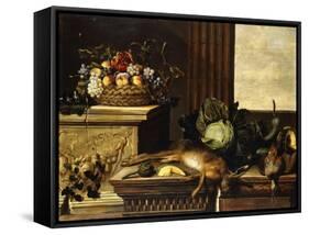 Fruit in a Wicker Basket with Figs on a Plinth-Pierre Dupuis-Framed Stretched Canvas