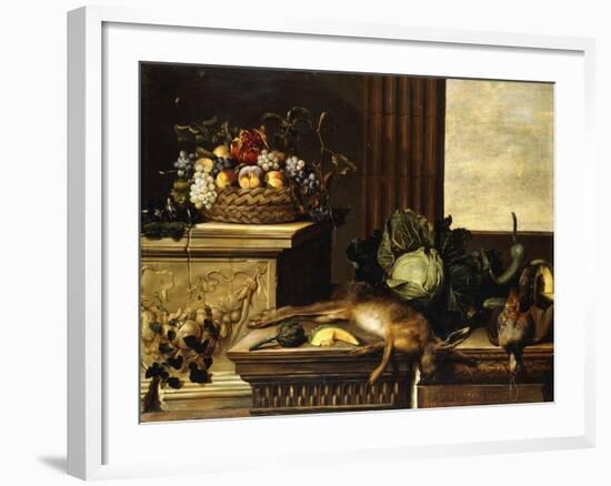 Fruit in a Wicker Basket with Figs on a Plinth-Pierre Dupuis-Framed Giclee Print