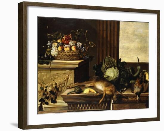 Fruit in a Wicker Basket with Figs on a Plinth-Pierre Dupuis-Framed Giclee Print