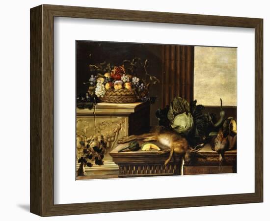 Fruit in a Wicker Basket with Figs on a Plinth-Pierre Dupuis-Framed Giclee Print