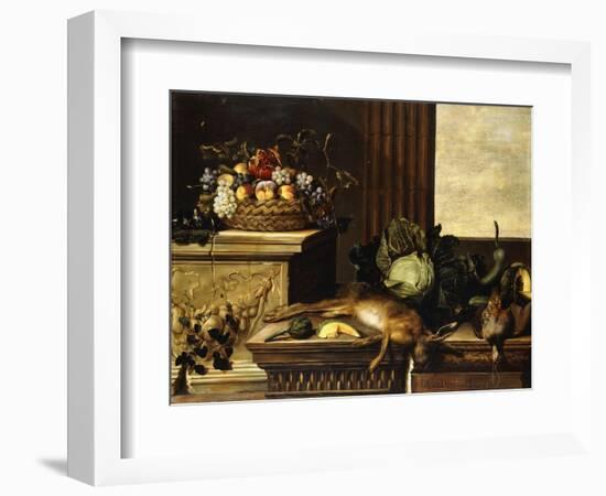 Fruit in a Wicker Basket with Figs on a Plinth-Pierre Dupuis-Framed Giclee Print