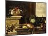 Fruit in a Wicker Basket with Figs on a Plinth-Pierre Dupuis-Mounted Giclee Print