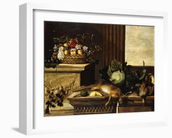 Fruit in a Wicker Basket with Figs on a Plinth-Pierre Dupuis-Framed Giclee Print