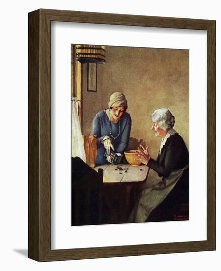 Fruit of the Vine (or Mother and Daughter Pouring Raisins at Table)-Norman Rockwell-Framed Giclee Print