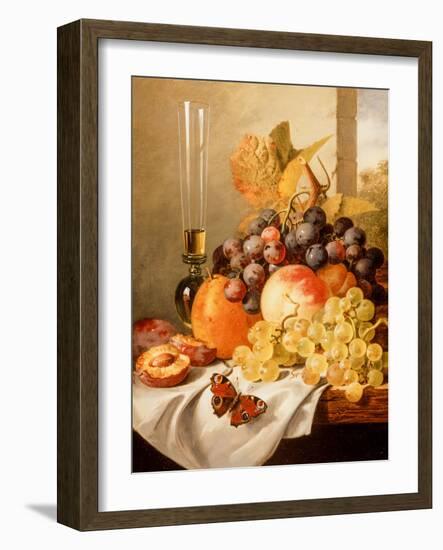 Fruit on a Draped Ledge with a Red Admiral-Edward Ladell-Framed Giclee Print