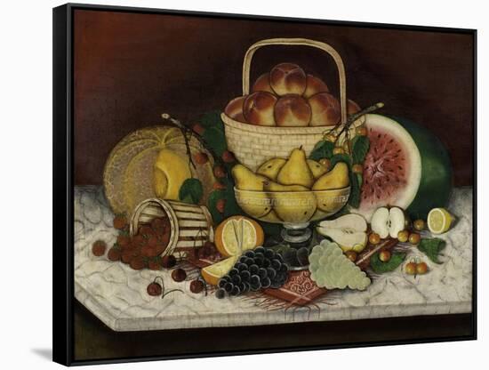 Fruit on Marble, 1865-American School-Framed Stretched Canvas