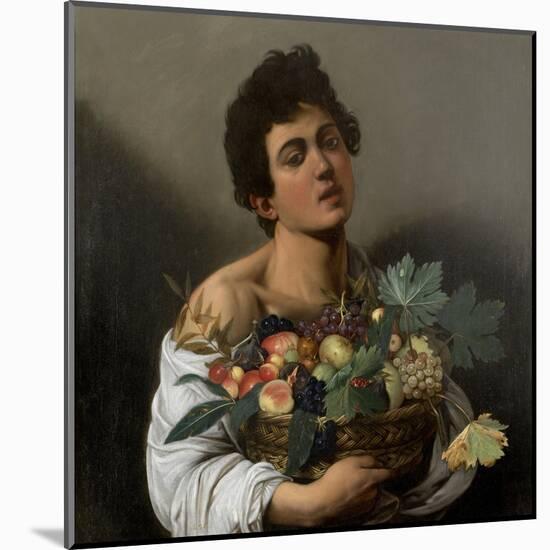 Fruit seller (Boy with Basket of Fruit)-Caravaggio-Mounted Art Print