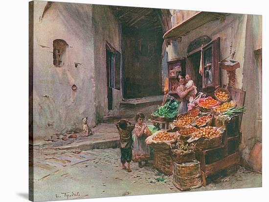 Fruit Stall at San Remo-Walter Tyndale-Stretched Canvas