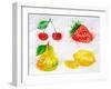 Fruit Watercolor Cherry, Lemon, Strawberry, Pear-anna42f-Framed Art Print