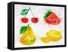 Fruit Watercolor Cherry, Lemon, Strawberry, Pear-anna42f-Framed Stretched Canvas
