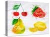 Fruit Watercolor Cherry, Lemon, Strawberry, Pear-anna42f-Stretched Canvas