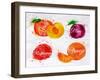 Fruit Watercolor Peach, Raspberry, Plum, Orange-anna42f-Framed Art Print