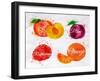 Fruit Watercolor Peach, Raspberry, Plum, Orange-anna42f-Framed Art Print