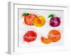 Fruit Watercolor Peach, Raspberry, Plum, Orange-anna42f-Framed Art Print