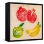 Fruit Watercolor Watermelon, Banana, Pomegranate, Apple Green in Kraft-anna42f-Framed Stretched Canvas