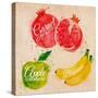 Fruit Watercolor Watermelon, Banana, Pomegranate, Apple Green in Kraft-anna42f-Stretched Canvas